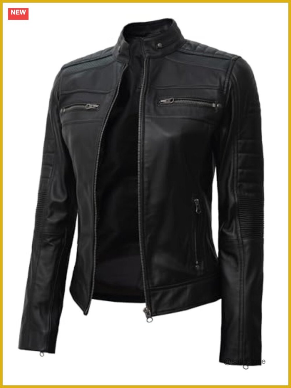 Women's Real Lambskin Leather Cafe Racer Jacket, Zip Closure